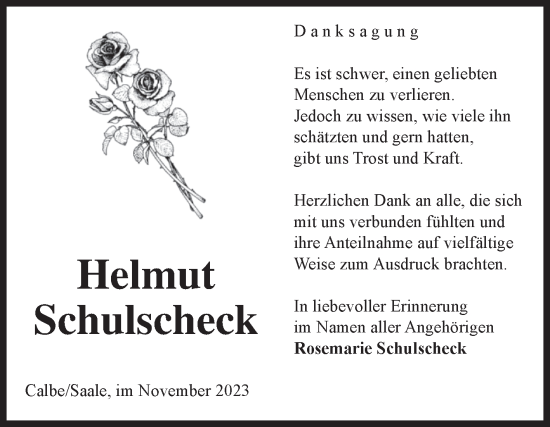 Traueranzeige von Helmut Schulscheck von Volksstimme Schönebeck