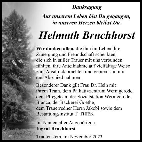 Traueranzeige von Helmuth Bruchhorst von Volksstimme Halberstadt
