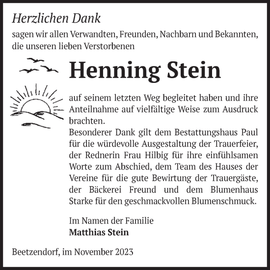 Traueranzeige von Henning Stein von Volksstimme Altmark West