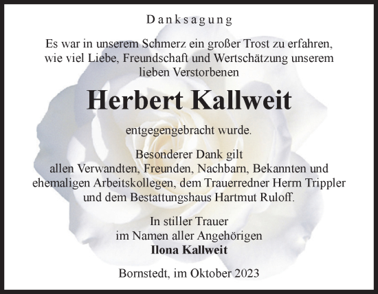 Traueranzeige von Herbert Kallweit von Volksstimme Magdeburg
