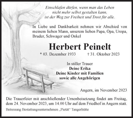 Traueranzeige von Herbert Peinelt von Volksstimme Haldensleben/Wolmirstedt