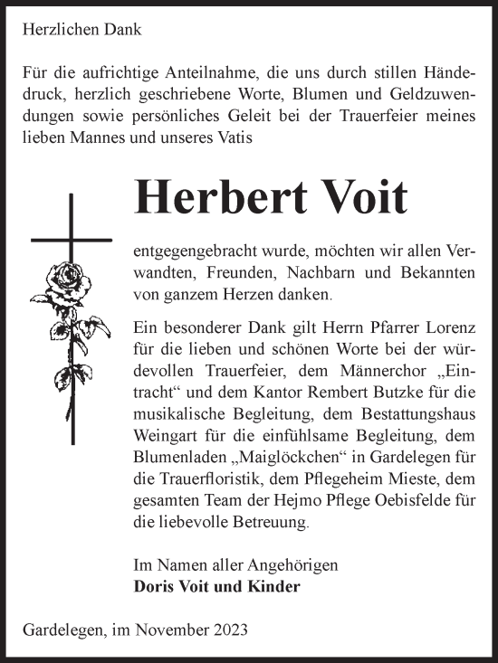 Traueranzeige von Herbert Voit von Volksstimme Altmark West