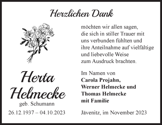 Traueranzeige von Herta Helmecke von Volksstimme Altmark West