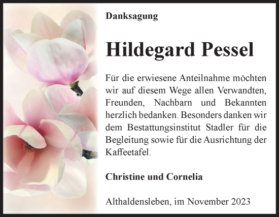 Traueranzeige von Hildegard Pessel von Volksstimme Haldensleben/Wolmirstedt