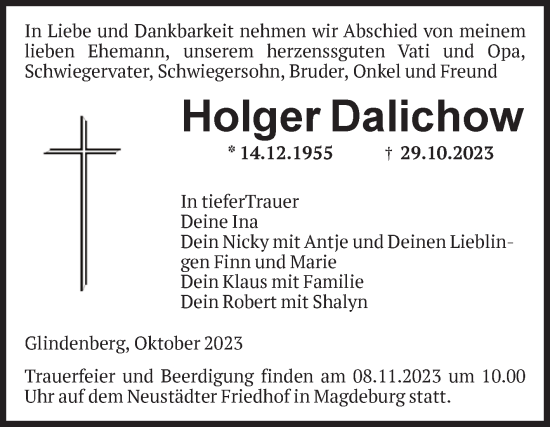 Traueranzeige von Holger Dalichow von Volksstimme Magdeburg