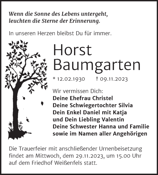 Traueranzeige von Horst Baumgarten von Trauerkombi Weißenfels