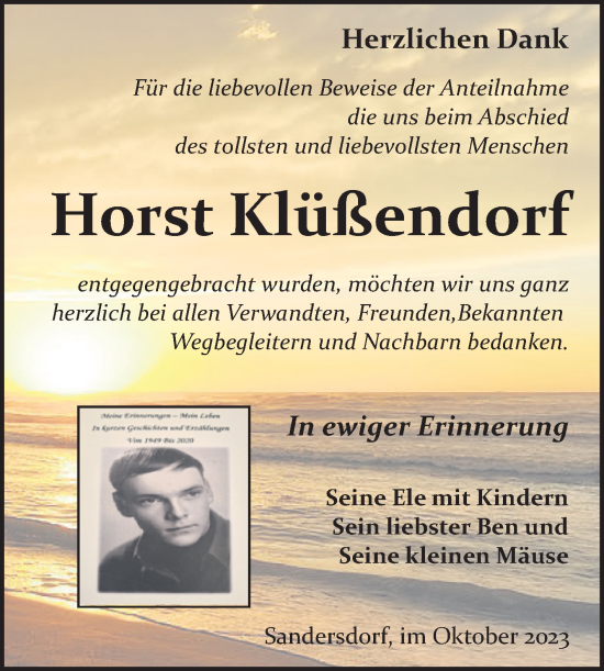 Traueranzeige von Horst Klüßendorf von Trauerkombi Bitterfeld