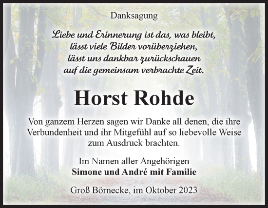 Traueranzeige von Horst Rohde von Volksstimme Staßfurt