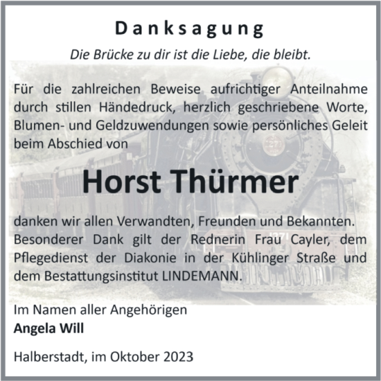 Traueranzeige von Horst Thürmer von Volksstimme Halberstadt
