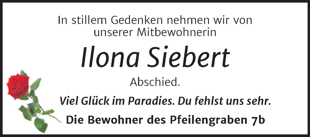  Traueranzeige für Ilona Siebert vom 25.11.2023 aus Trauerkombi Aschersleben