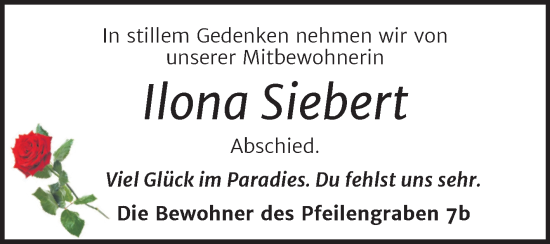 Traueranzeige von Ilona Siebert von Trauerkombi Aschersleben