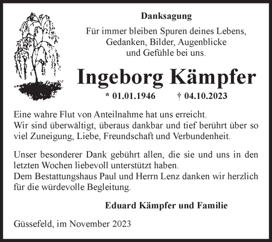 Traueranzeige von Ingeborg Kämpfer von Volksstimme Altmark West