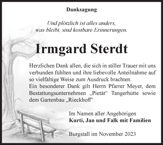 Traueranzeige von Irmgard Sterdt von Volksstimme Haldensleben/Wolmirstedt