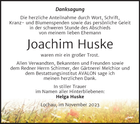 Traueranzeige von Joachim Huske von Mitteldeutsche Zeitung Halle/Saalkreis
