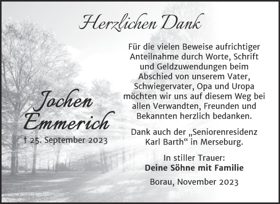 Traueranzeige von Jochen Emmerich von Mitteldeutsche Zeitung Weißenfels