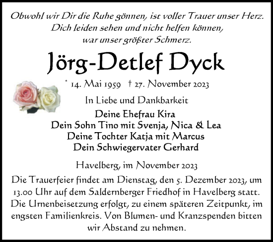Traueranzeige von Jörg-Detlef Dyck von Volksstimme Altmark Ost