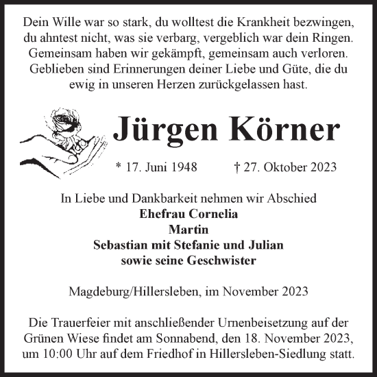 Traueranzeige von Jürgen Körner von Volksstimme Haldensleben/Wolmirstedt
