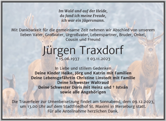 Traueranzeige von Jürgen Traxdorf von Trauerkombi Merseburg
