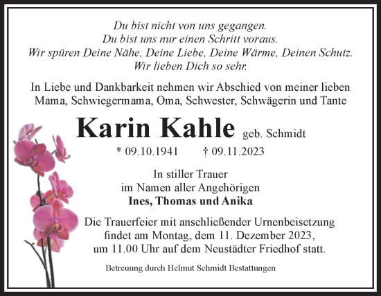Traueranzeige von Karin Kahle von Volksstimme Magdeburg