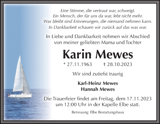 Traueranzeige von Karin Mewes von Volksstimme Magdeburg