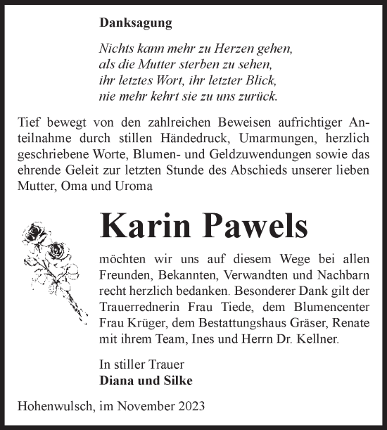 Traueranzeige von Karin Pawels von Volksstimme Altmark Ost