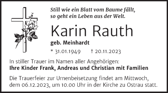 Traueranzeige von Karin Rauth von Mitteldeutsche Zeitung Halle/Saalkreis