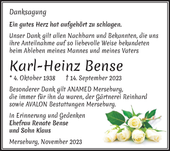 Traueranzeige von Karl-Heinz Bense von Trauerkombi Merseburg