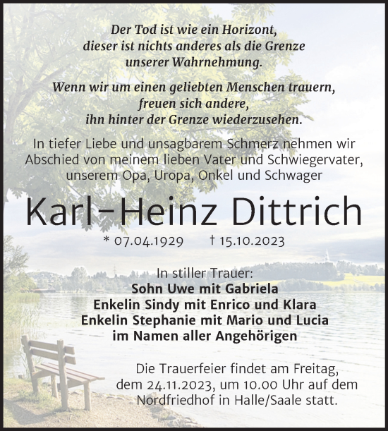 Traueranzeige von Karl-Heinz Dittrich von Mitteldeutsche Zeitung Halle/Saalkreis