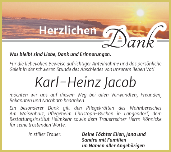 Traueranzeige von Karl-Heinz Jacob von Trauerkombi Weißenfels