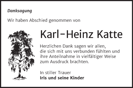 Traueranzeige von Karl-Heinz Katte von Trauerkombi Wittenberg