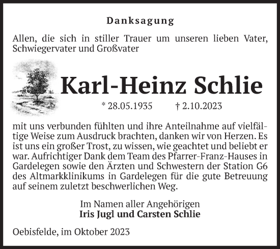 Traueranzeige von Karl-Heinz Schlie von Volksstimme Altmark West