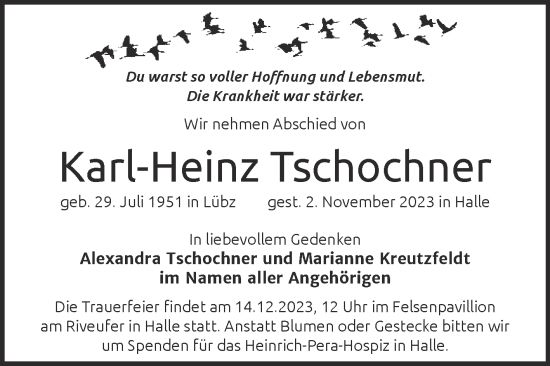 Traueranzeige von Karl-Heinz Tschochner von Mitteldeutsche Zeitung Halle/Saalkreis