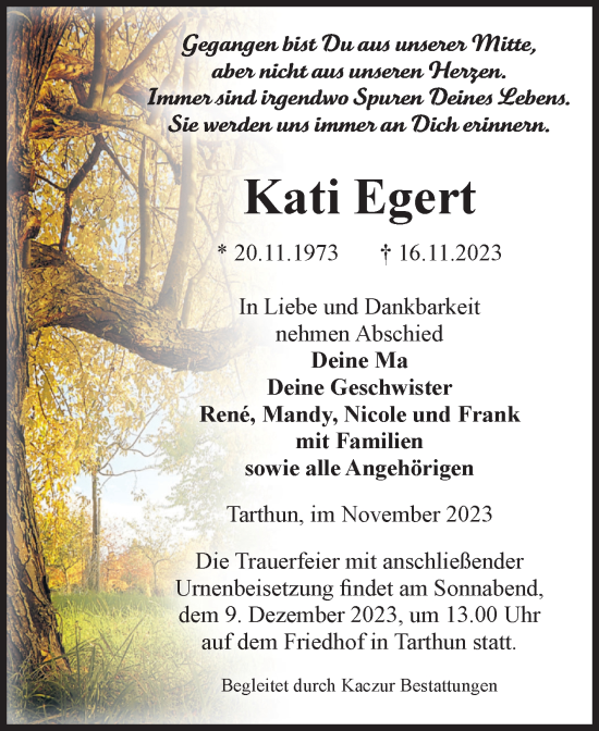 Traueranzeige von Kati Egert von Volksstimme Staßfurt