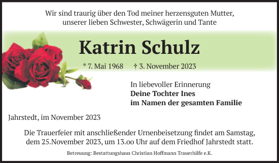 Traueranzeige von Katrin Schulz von Volksstimme Altmark West