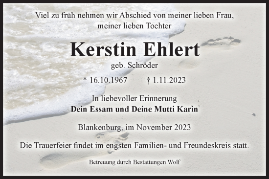 Traueranzeige von Kerstin Ehlert von Volksstimme Wernigerode