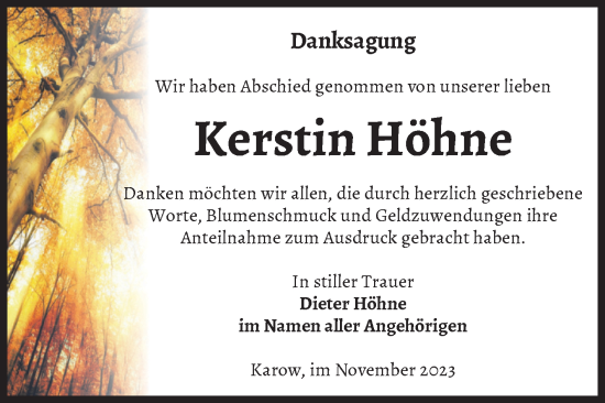 Traueranzeige von Kerstin Höhne von Volksstimme Burg/Genthin
