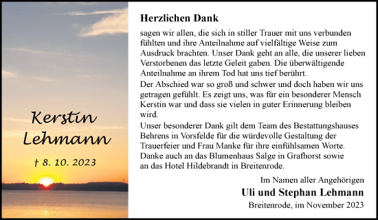 Traueranzeige von Kerstin Lehmann von Volksstimme Altmark West