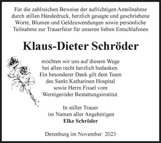 Traueranzeige von Klaus-Dieter Schröder von Volksstimme Wernigerode