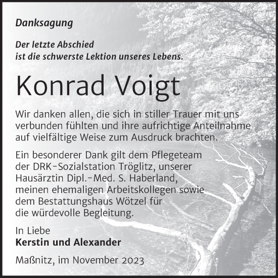 Traueranzeige von Konrad Voigt von Super Sonntag Zeitz