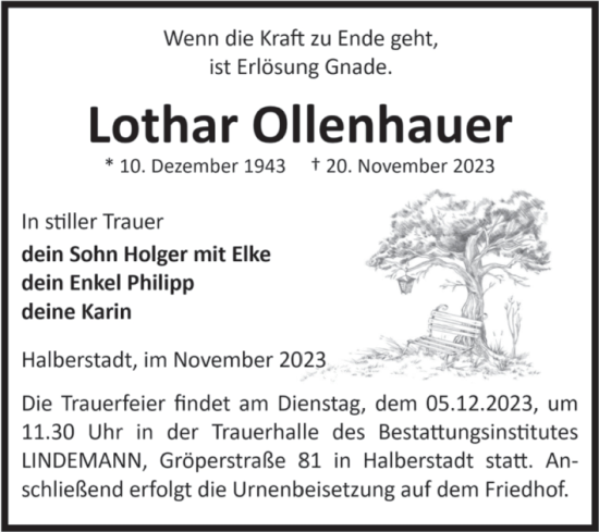 Traueranzeige von Lothar Ollenhauer von Volksstimme Halberstadt