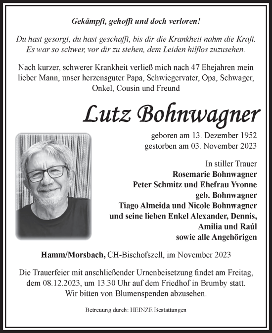 Traueranzeige von Lutz Bohnwagner von Volksstimme Schönebeck