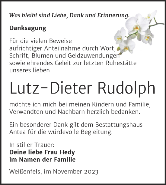 Traueranzeige von Lutz-Dieter Rudolph von Trauerkombi Weißenfels