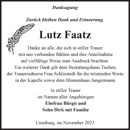 Traueranzeige von Lutz Faatz von Volksstimme Staßfurt