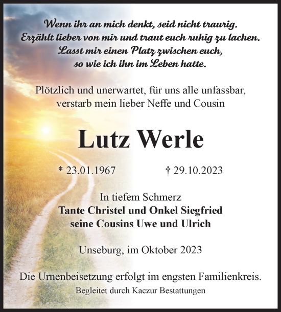 Traueranzeige von Lutz Werle von Volksstimme Staßfurt
