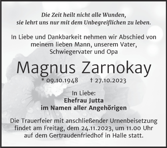 Traueranzeige von Magnus Zarnokay von Mitteldeutsche Zeitung Halle/Saalkreis
