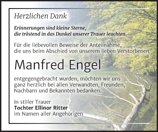 Traueranzeige von Manfred Engel von Trauerkombi Zeitz