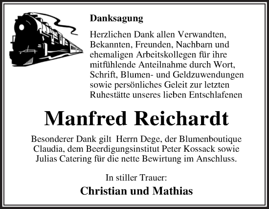 Traueranzeige von Manfred Reichardt von Trauerkombi Dessau