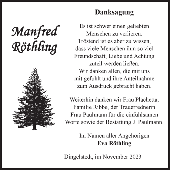 Traueranzeige von Manfred Röthling von Volksstimme Halberstadt