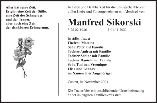 Traueranzeige von Manfred Sikorski von Volksstimme Staßfurt