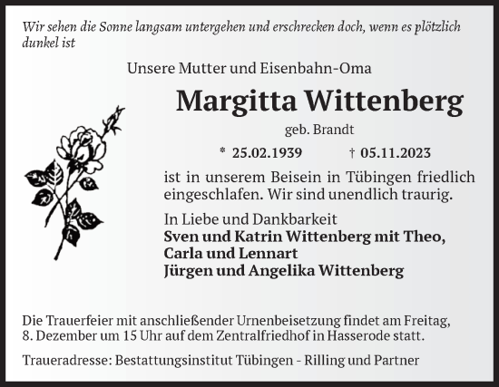 Traueranzeige von Margitta Wittenberg von Volksstimme Wernigerode